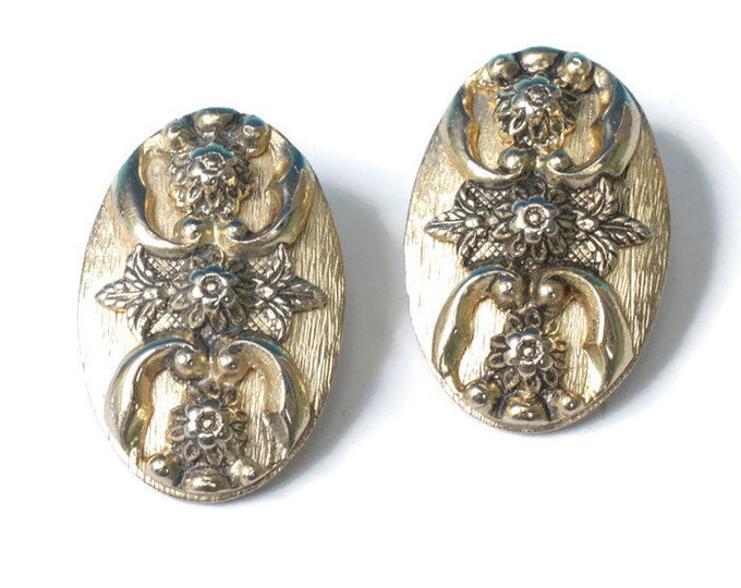Whiting and Davis Victorian Revival Earrings Oval Flower Design Clip On