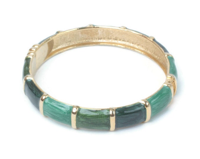 Green Enameled Bangle Bracelet Hinged Three Shades Green