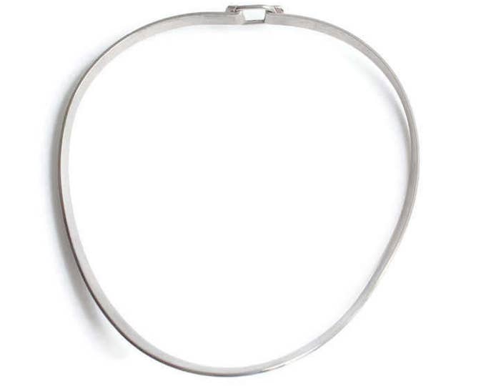 Silver Tone Torque Necklace Hook Clasp Modernist Vintage
