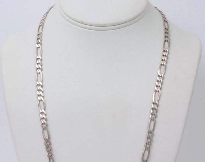 Sterling Silver Italian Figaro Chain Necklace 24 Inches Unisex
