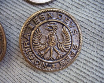 3 Vintage Teutonic Eagle buttons, Nostra Es Devs Spes, 28mm