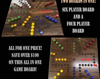 SIX and FOUR Player Walnut Aggravation Game Board