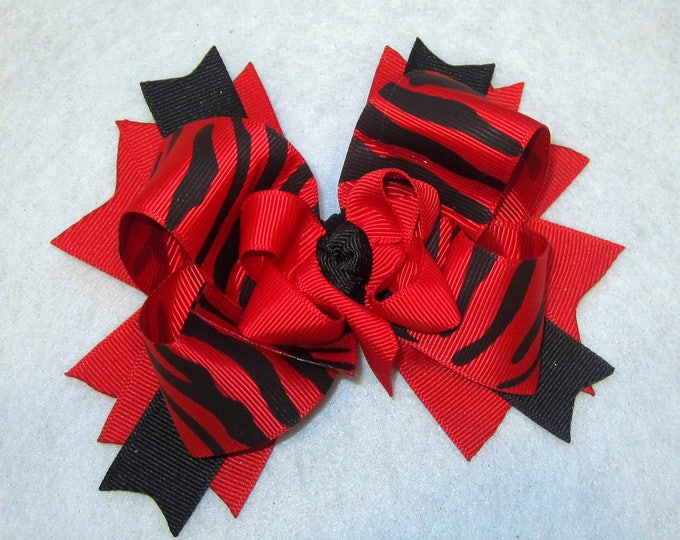 hair bows, hairbows, Red Zebra bow, boutique hairbows, Zebra hairbow, red hair bow, black bow, Toddler Bows, Baby girls bows, Animal Print