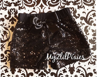 Baby Girls Black Sparkle Sequin SHORTS-girls birthday outfit-girls sequin shorts-Infant toddler shorts- baby girl shorts- Ready to Ship