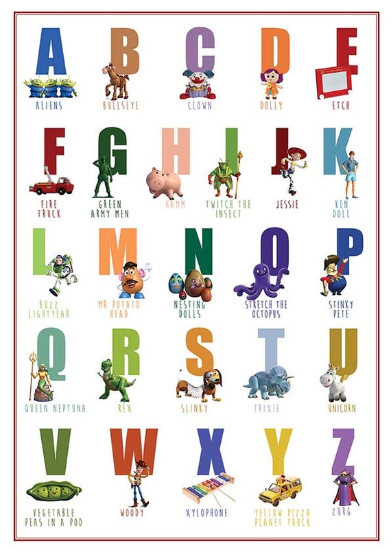 printable alphabet toy story abc poster decor wall art print