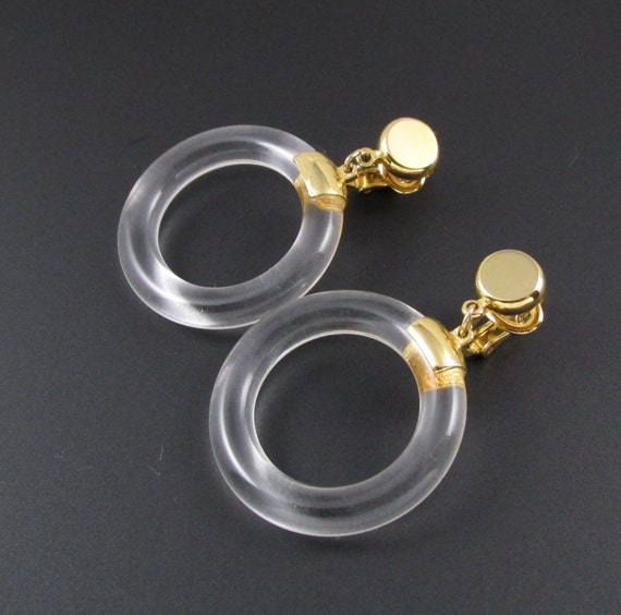 Trifari Lucite Hoop Earrings Trifari Clear Lucite Hoop