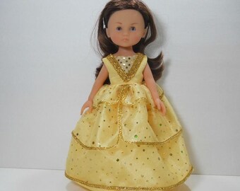 13 inch doll clothes made to fit dolls such as Corolle Les Cheries doll clothes, Yellow Gold Fancy Princess Dress, 03-1919
