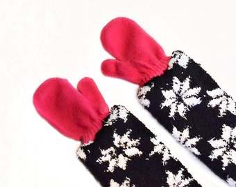 Childrens Long Mittens, toddler mittens, baby mittens, hot pink mittens
