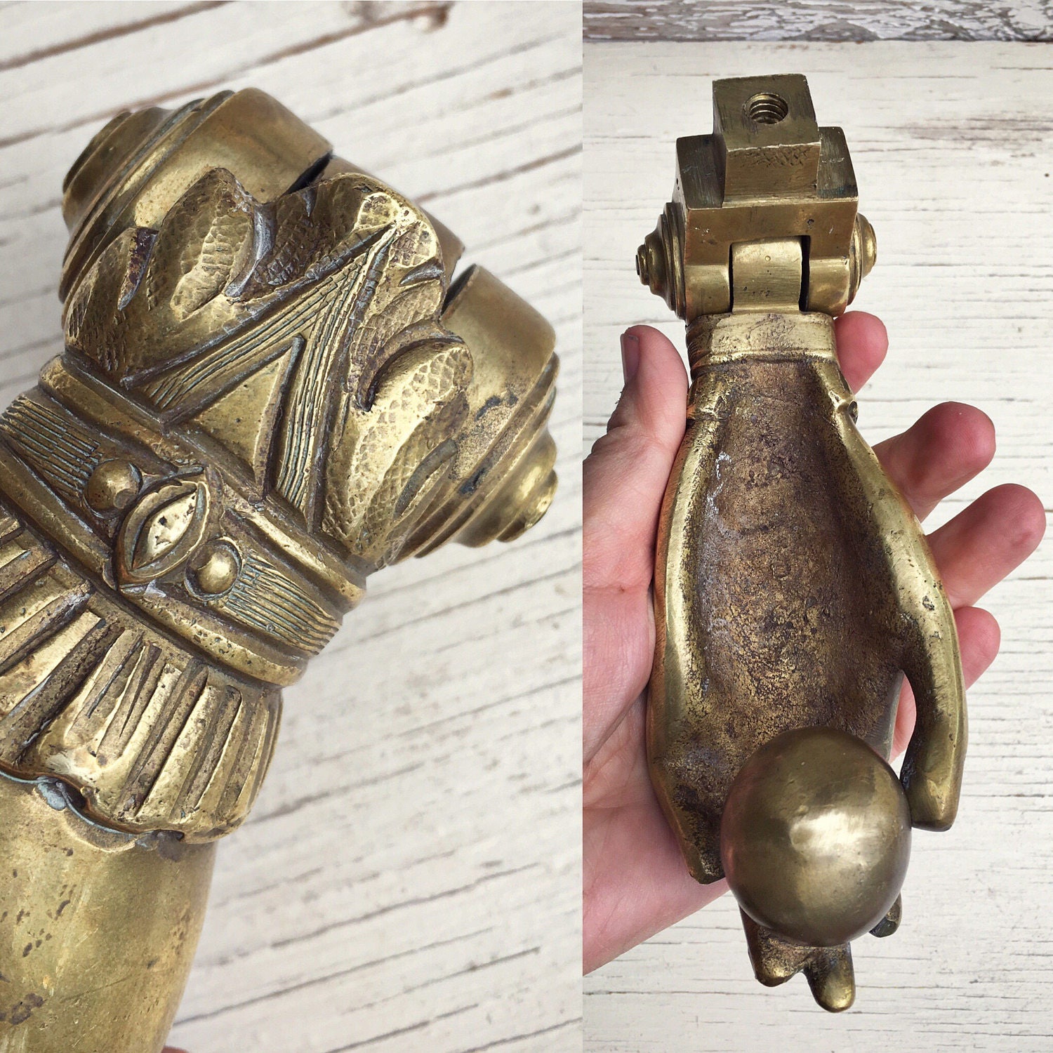 Antique Brass Hand Door Knocker Hand And Ball Victorian Cast Brass Knocker Ladys Hand 1784