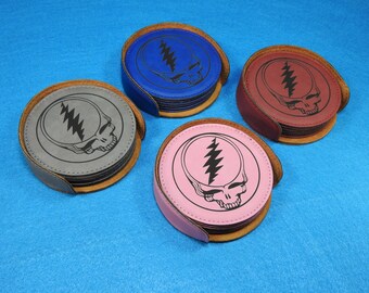 STEAL YOUR FACE Leather Coaster Set - Available in 4 different colors! Great Christmas Gift for the Grateful Dead Fan!
