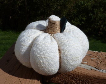 Large Fall Stuffed Fabric Pumpkin - Off-white Sweater Knit
