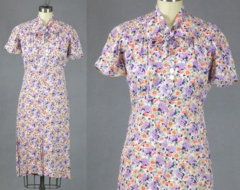1930s Dress, 30s Floral Rayon Dress, 1930s Day Dress, Town Tailored Frocks, XS