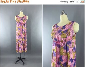 SALE - Vintage 1960s Dress / 60s Wrap Dress / Hawaiian Loungewear Maxi Dress / Pink Floral Print / Leisure Lovers