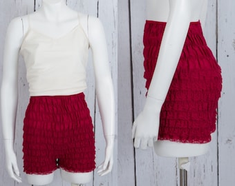 Vintage 1970s ruffle pants | maroon rockabilly bloomers