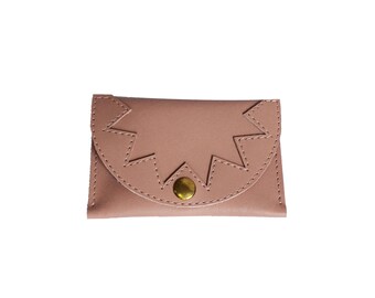 Nude pink leather card case / Wallet / leather case / zig zag / business card case / card holder / leather purse / kitty