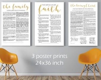 3 LDS Poster Print Bundle, The Family Proclamation, Articles of Faith, The Living Christ, Family Proclamation, Family Proclamation Print