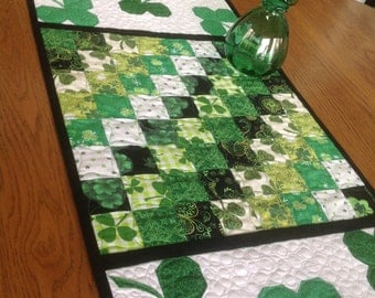 DISCOUNTED Sweet Shamrocks 16 x 30 St. Patrick's Day quilted table runner