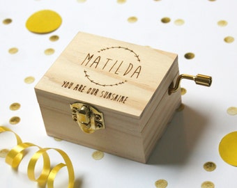 Personalised Music Box | Pine Laser Cut | New Baby Gift Or Christening Gift | You Are My Sunshine | Worldwide Shipping