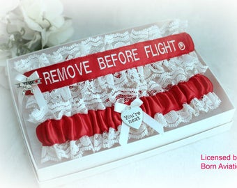 REMOVE BEFORE FLIGHT® Embroidered Wedding Garter Set - Remove Before Flight® Garters - Pilot Wedding Garters - Fun Wedding Garter set.