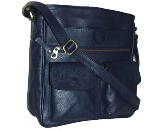 Navy Blue Leather Bag, Cross-body Purse, Handbag, Iris