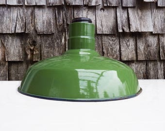 Vintage Industrial Light Shade, 1940s Green Warehouse Pendant Light Shade, Retro Loft Lighting