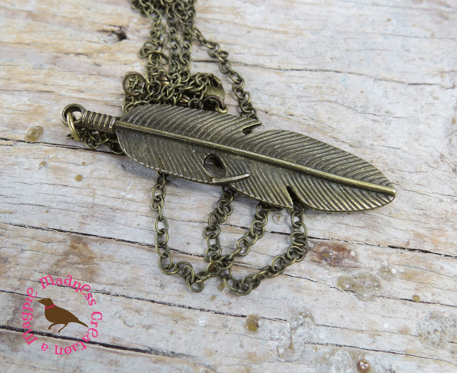 Minimal Bronze Feather Pendant Necklace Bronze Feather