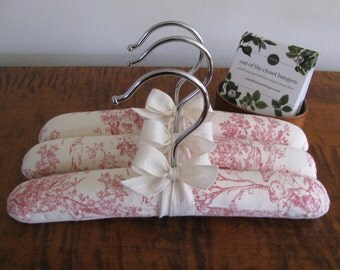Baby Hangers, Toile Baby Hangers, Pink Toile Infant Hangers, 8 inch Newborn Hangers, Toile de Jouy Baby Hangers, Children's Hanger Set of 3
