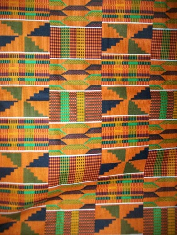 Kente Print African fabric 6 yards Kente 2 fabric orange