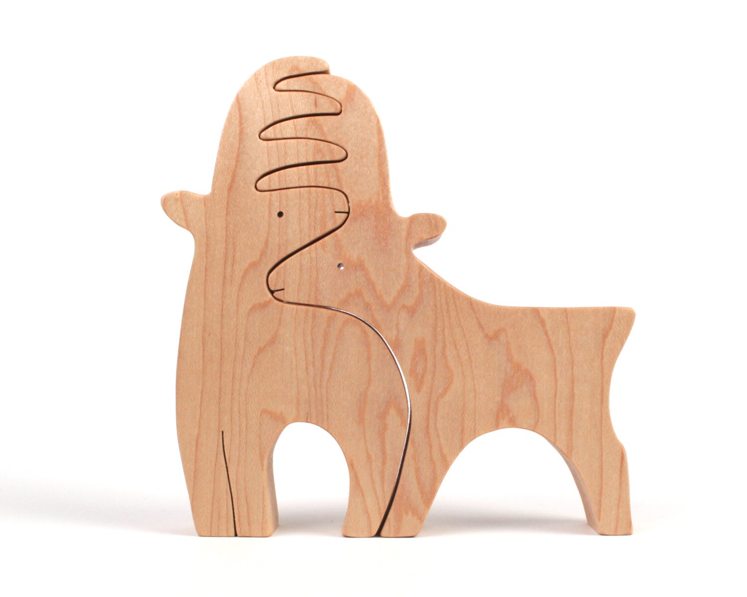 Wood Deer Figurines Wooden Animals Two Piece Deer