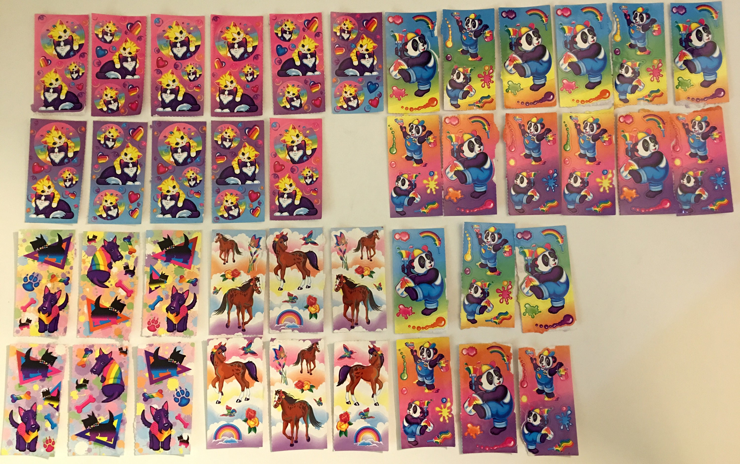 Lisa Frank Sticker Lot Painter Panda Bear and Rainbows