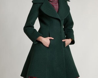 Long wool coat Plus size wool coat Tailored winter coat Green winter jacket Princess coat Winter coat with pockets Womens midi coat Handmade