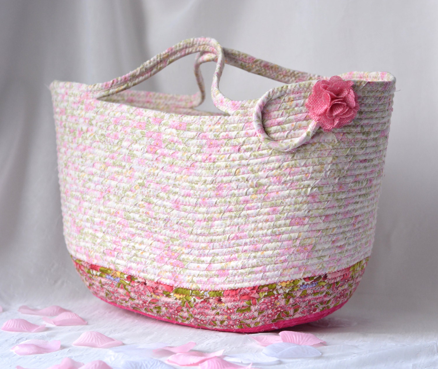 Shabby Chic Basket Handmade Pink Floral Basket Decorative