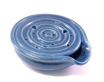 Draining Soap Dish - Soap Dish - Drain Tray - One Piece Soap Saver - Kitchen or Bath - Handmade Pottery - Pottersong - Denim Jeans Blue