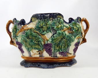 Jardiniere barbotine Français antique exceptionnellement Large