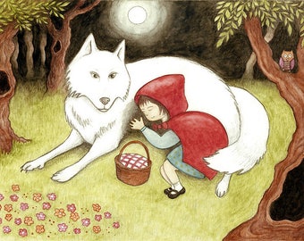 Little Red Riding Hood tale Wolf Grandma and woodcutter