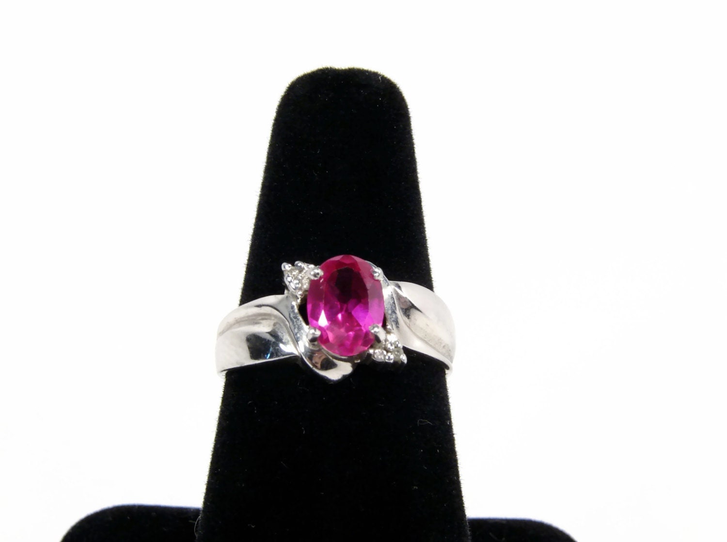 Sterling Silver Lab Created Ruby Ring Size 7 Vintage