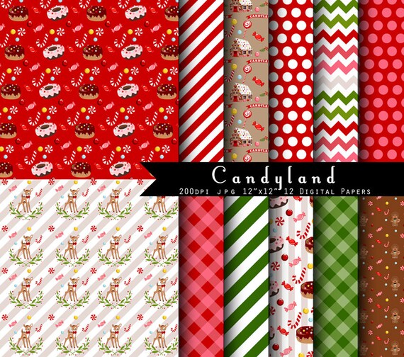 Candyland Christmas Digital Scrapbook Papers Gingerbread