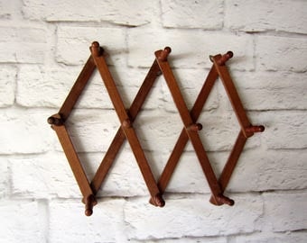 Vintage Accordion Peg Rack - Wooden Peg Rack