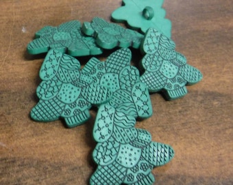 15 Green Patchwork Tree Shank Buttons Size 1 1/16"