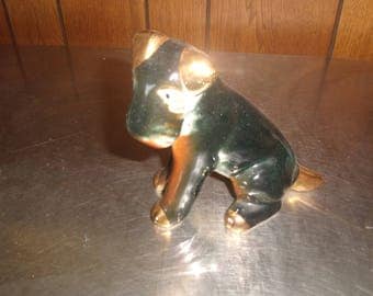vintage dog puppy figurine figure black gold schnauzer ceramic