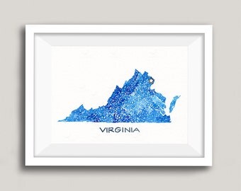 Virginia Map Watercolor - Personalized State Map Family Established Sign - Home Is Where The Heart Is - Custom Map Art - New Home Gift