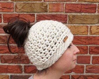 Messy Bun Hat - Crochet Ponytail Hat - Crochet Messy Bun - Bun Hat - Crochet Messy Bun - Messy Hair Hat - Messy Hair Bun Hat - Ponytail Hat