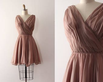 vintage 1960s dress // 60s brown chiffon mini party dress