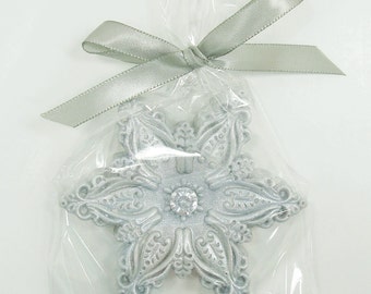 Silver Snowflake Favor - Soap Bling - Snowflake Gift - Vanilla Mint Scent