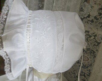 baby bonnet, christening, baptism, 3mo-24mo