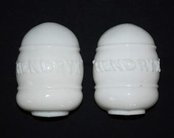 Antique 1940's Hendryx White Milk Glass Ceramic Bird Cage Feeders/ Waterers - Pair Set of Two