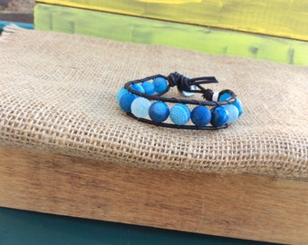 Beaded Wrap Bracelet, Single Leather Wrap Bracelet, Boho Bracelet
