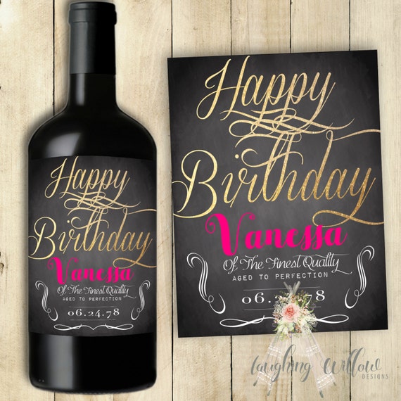 happy birthday wine label chalkboard printable