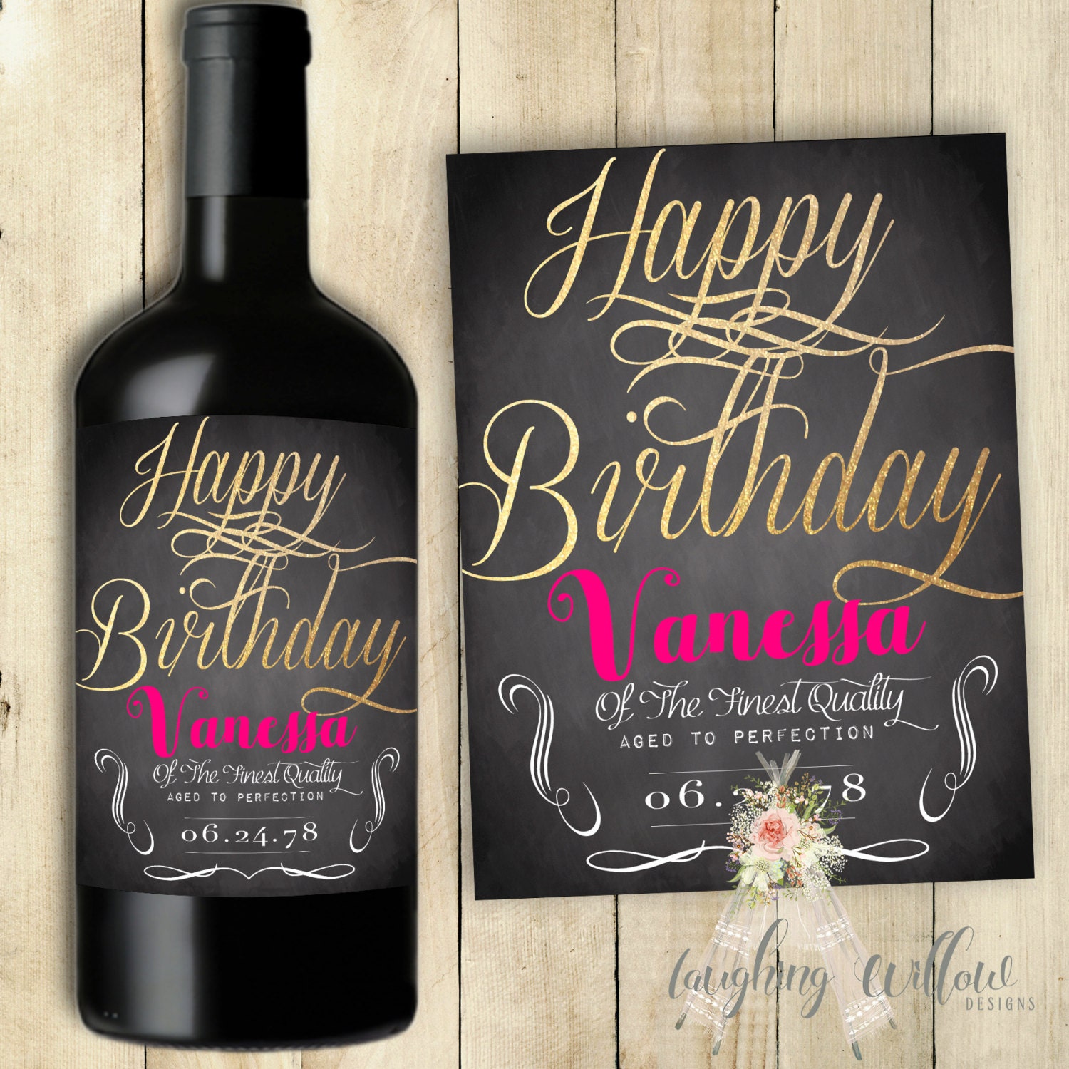 Happy Birthday Wine Label Chalkboard Printable