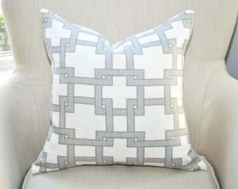 Thom Filicia Citysquare Geometric Pillow Cover -- Blue Gray / Taupe Brown -- Zipper Closure
